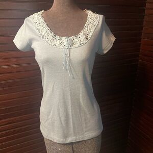 Vintage light blue lace trim tee xs